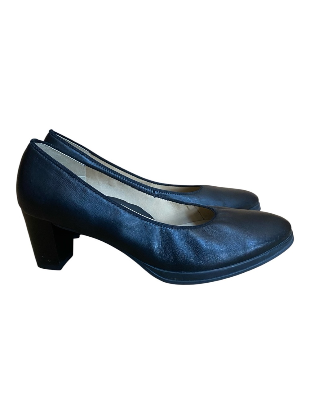 ara Womens Black Solid Slip On Round Toe Block Heel Pumps